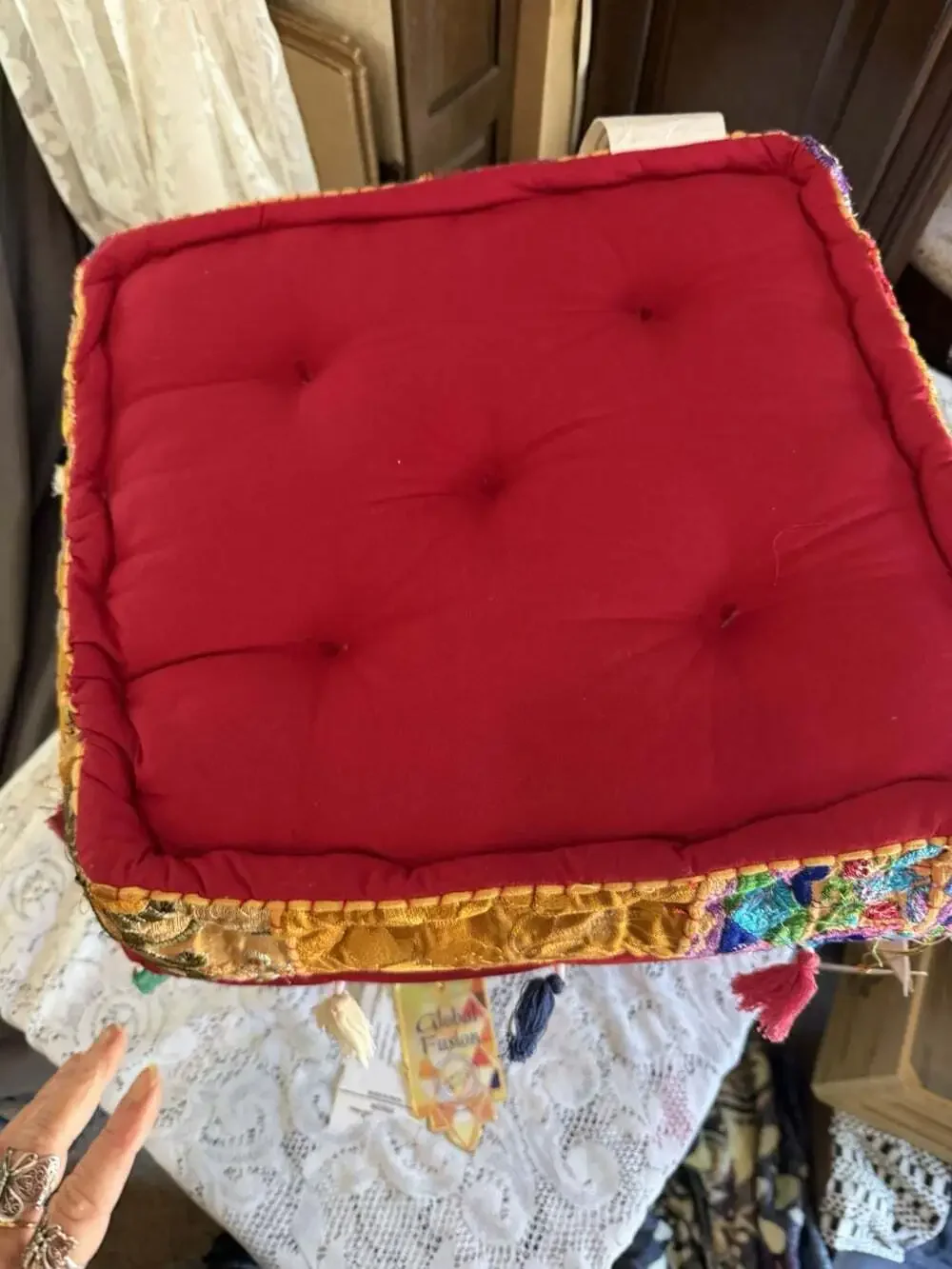NWT Bohemian, Ethnic, Eclectic, Moroccan,4 Pillows&Pouf Ottoman boho-chic vibe